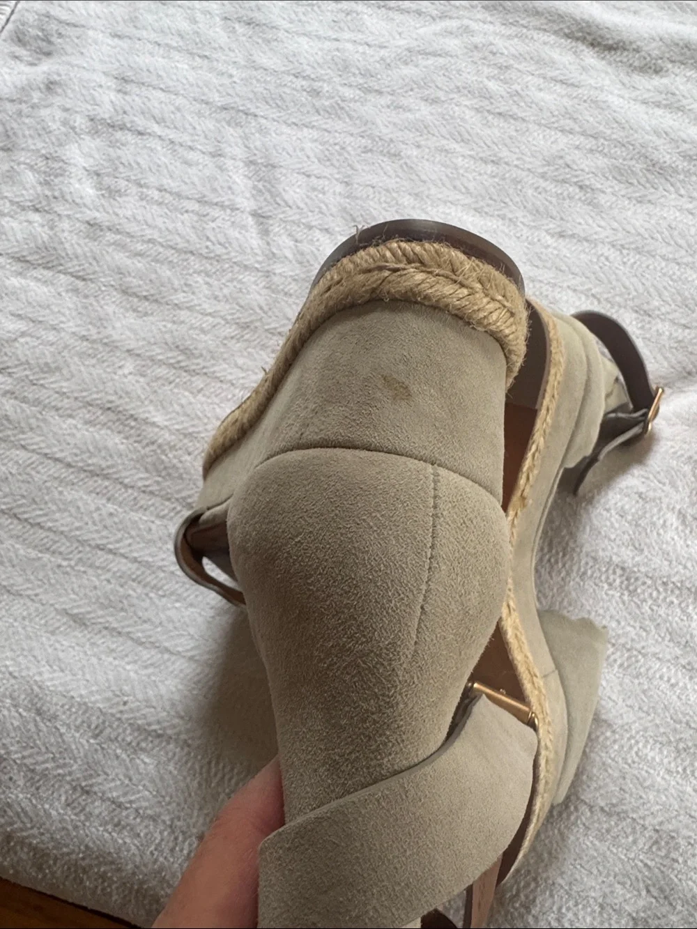 Chloe grey Suede Scallop Espadrille Wedge Sandals